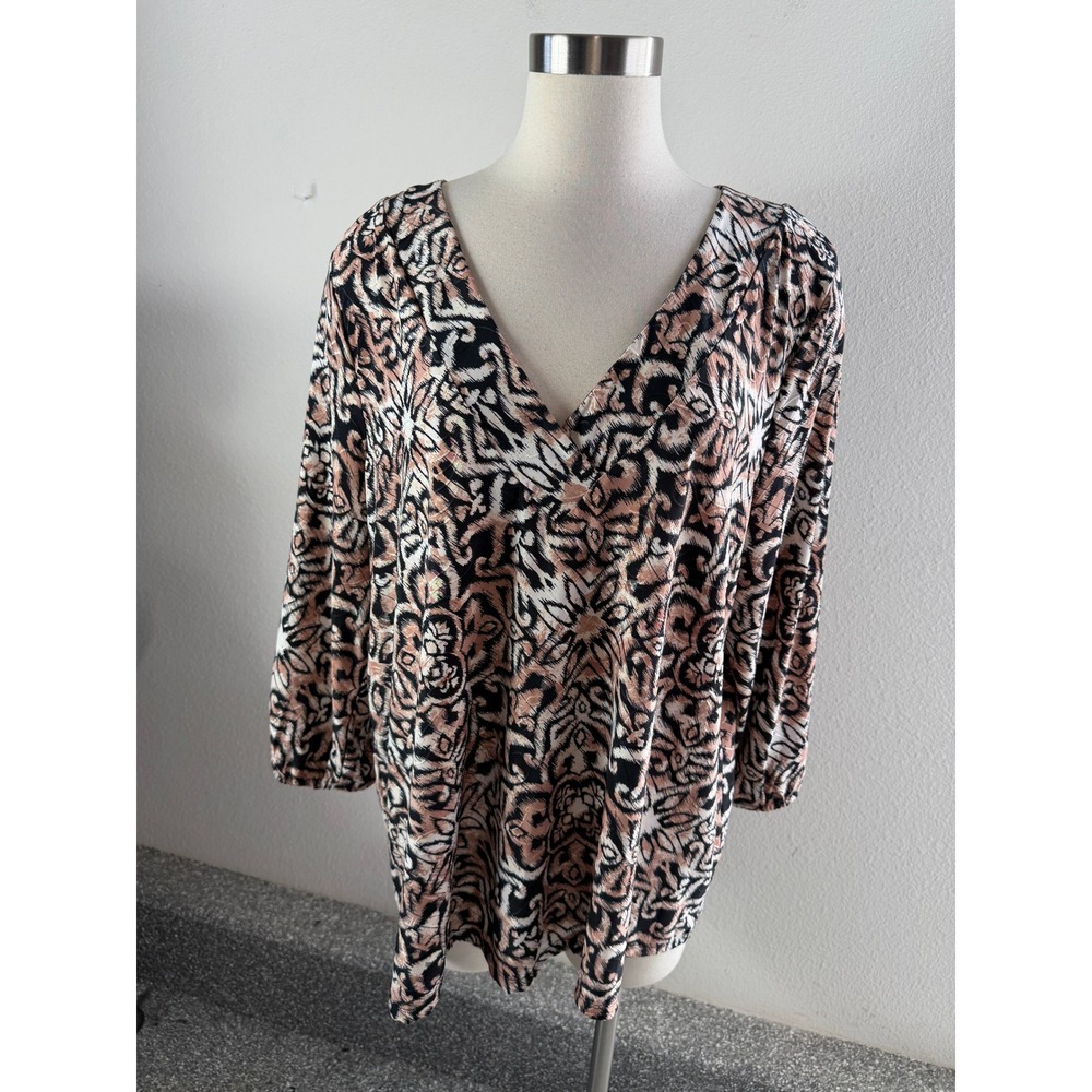 JM Collection Womens Plus 2X Animal Print Scoop Neck 3/4 Sleeve Tunic Top